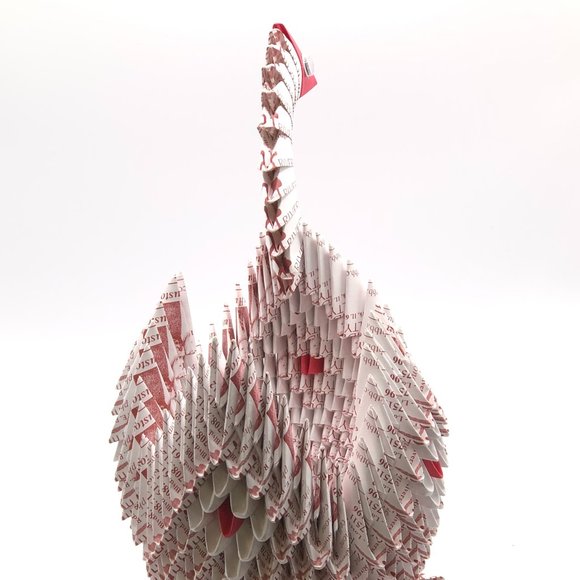 Origami PAPER Swan Basket White Red Accents Spring Easter Decor Folk Art Large - Picture 8 of 14